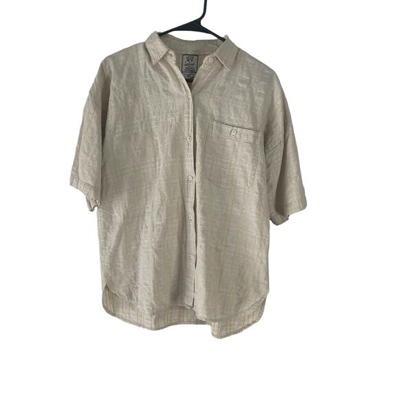 Short Circut Men's Size Medium‎ Beige Yellow Short Sleeve Cotton Button Up - Picture 1 of 8